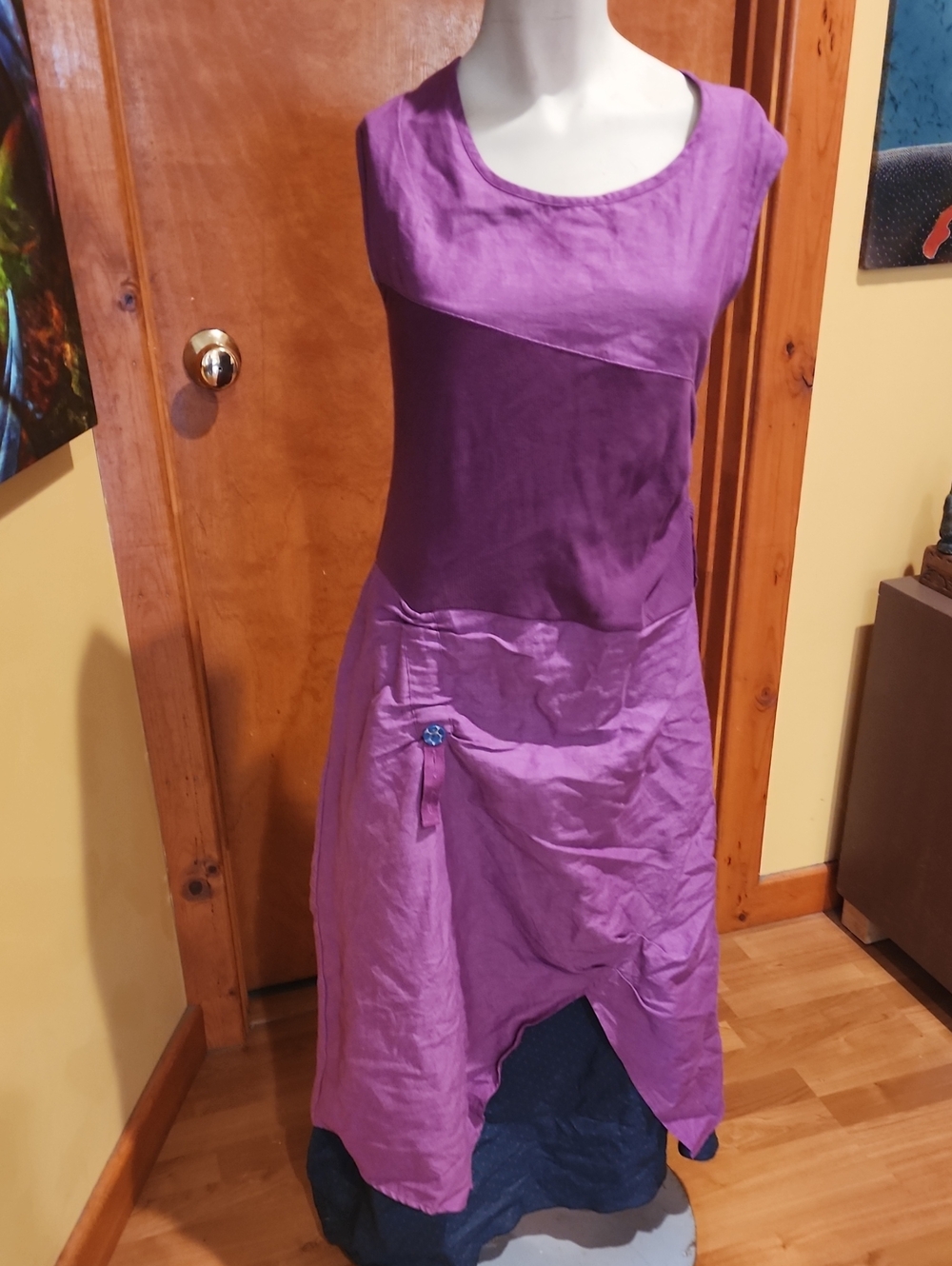Matilda Jane Sleeveless Purple Linen Blend Maxi Dress, Adjustable.